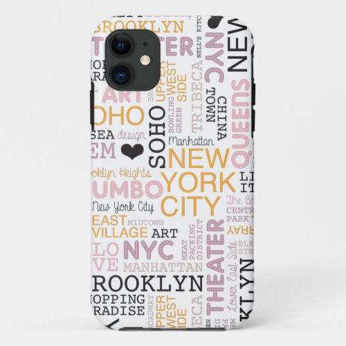 New York City text typography pattern iPhone 11 Case