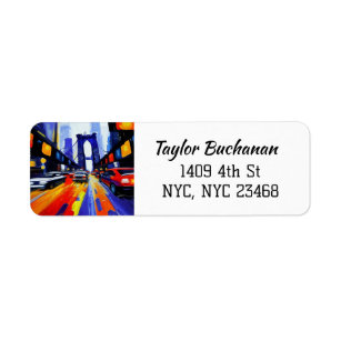 New York City Themed Busy City Streets Label
