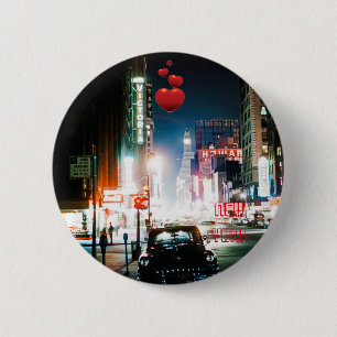 NEW YORK CITY TIMES SQUARE 1950'S NEON NIGHT PHOTO BUTTON