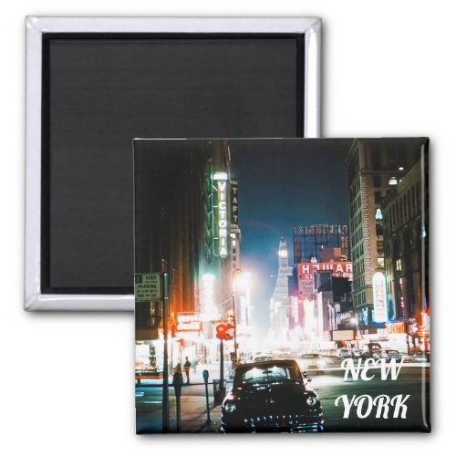 NEW YORK CITY TIMES SQUARE 1950S NEON NIGHT PHOTO MAGNET