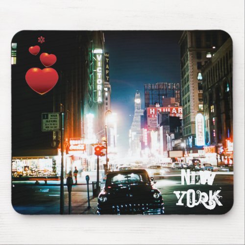 NEW YORK CITY TIMES SQUARE 1950S NEON NIGHT PHOTO MOUSE PAD