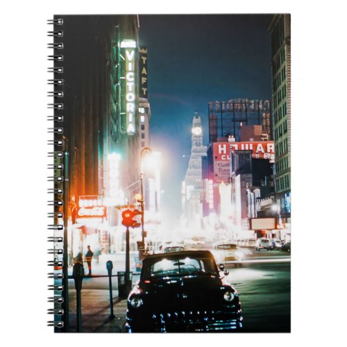 NEW YORK CITY TIMES SQUARE 1950S NEON NIGHT PHOTO NOTEBOOK