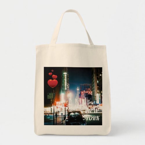 NEW YORK CITY TIMES SQUARE 1950S NEON NIGHT PHOTO TOTE BAG