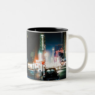 NEW YORK CITY TIMES SQUARE 1950'S NEON NIGHT PHOTO Two-Tone COFFEE MUG
