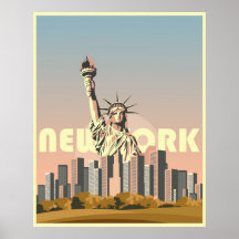 New York City tourism poster, retro design, Statue