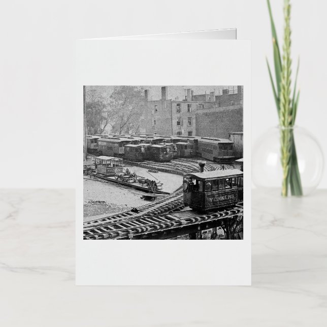 New York City Train on Elevated Railroad Yonkers Foil Greeting Card (Front)
