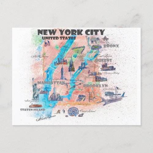 New York City Travel Map with Street map  Postcard
