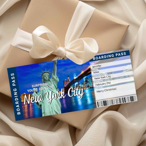 New York City Trip Surprise Boarding Pass Card