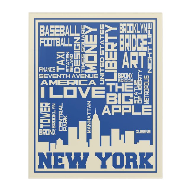 New York City Typography Poster Acrylic Print (Front)