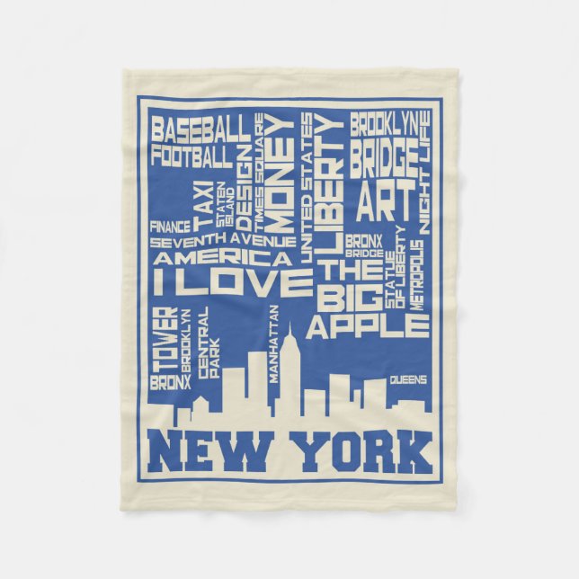New York City Typography Poster Fleece Blanket (Front)