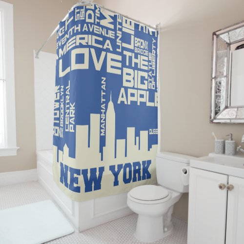 New York City Typography Poster Shower Curtain