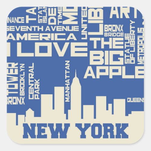 New York City Typography Poster Square Sticker