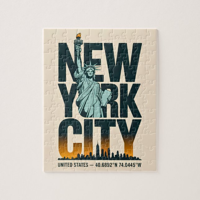 New York City Typography Statue of Liberty Skyline Jigsaw Puzzle (Vertical)