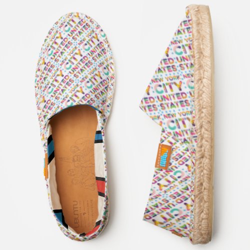 New York City United States Colorful Text Pattern Espadrilles