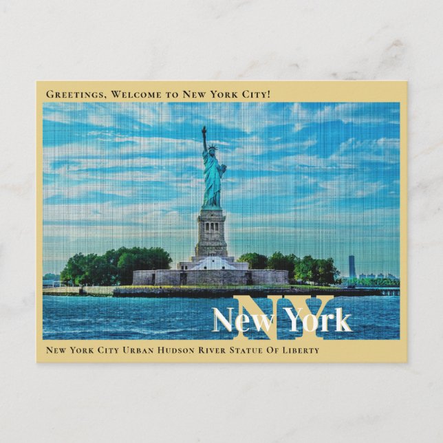 New York City Urban Hudson River Statue Of Liberty Postcard (Front)