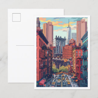 New York City USA Art Vintage Travel Illustration Postcard