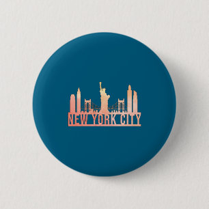 New York City Usa Cityscape Skyline Funny Gift  Button