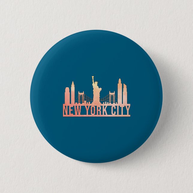 New York City Usa Cityscape Skyline Funny Gift  Button (Front)