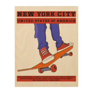 New York City, USA Cool Skateboard Wood Wall Art