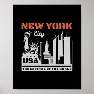 New York City USA Skyline Landmark Travel Graphic Poster