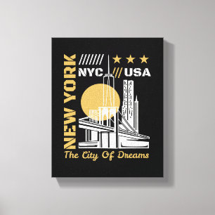 New York City USA Skyline Travel Graphic Design Canvas Print