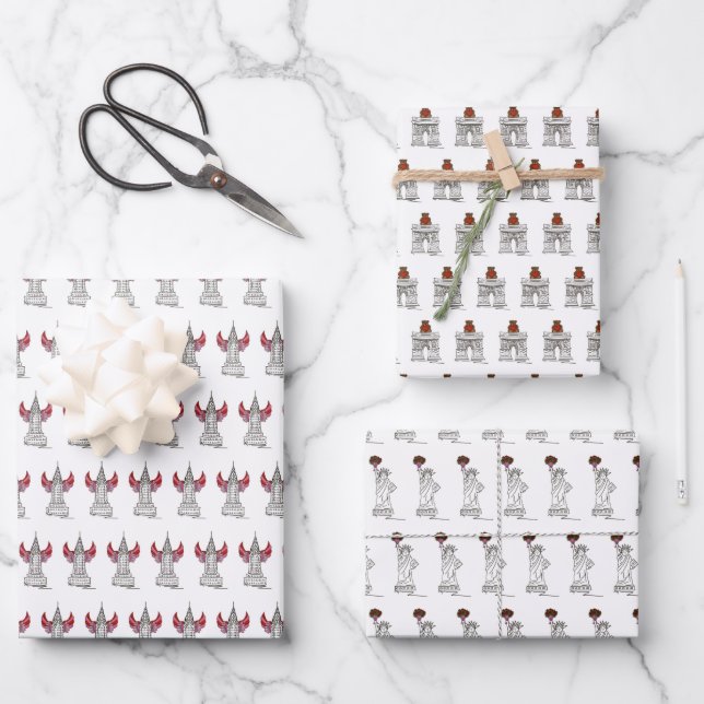 New York City Valentine's Day NYC Landmarks Wrapping Paper Sheets (Front)