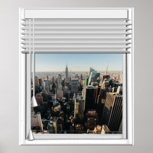 New York City View Fake Window With Blinds Poster