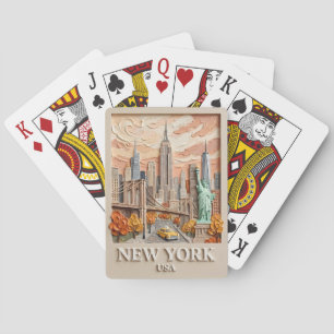 New York City Vintage 3D Textured Skyline Painting Poker Cards