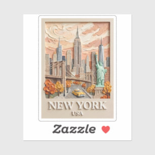 New York City Vintage 3D Textured Skyline Painting Sticker