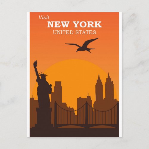 New York City Vintage City Skyline Travel Postcard