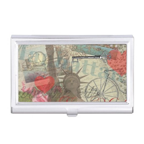 New York City Vintage Liberty Skyline Symbol Art Business Card Case