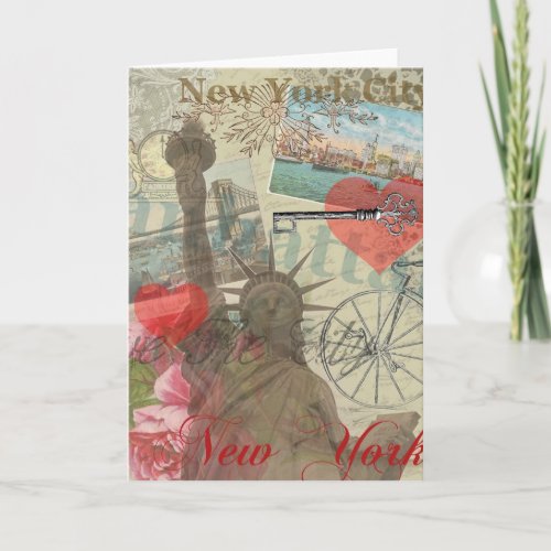 New York City Vintage Liberty Skyline Symbol Art Card