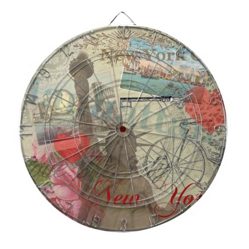 New York City Vintage Liberty Skyline Symbol Art Dart Board