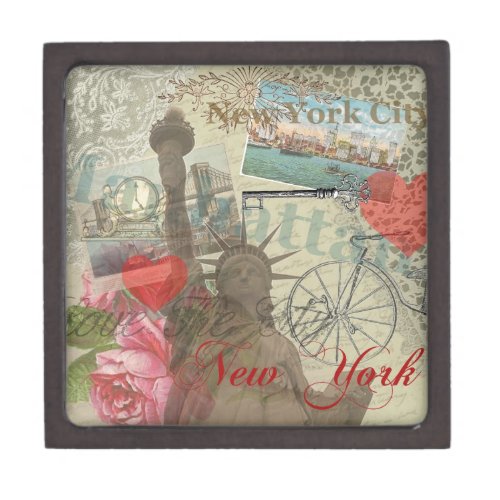 New York City Vintage Liberty Skyline Symbol Art Gift Box