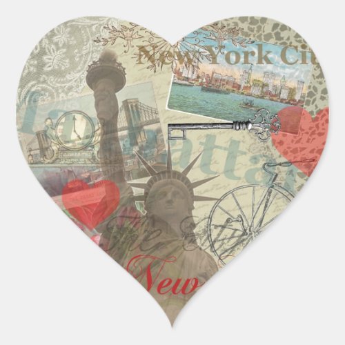 New York City Vintage Liberty Skyline Symbol Art Heart Sticker