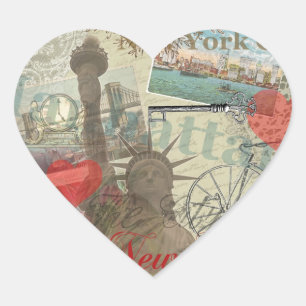 New York City Vintage Liberty Skyline Symbol Art Heart Sticker