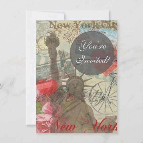 New York City Vintage Liberty Skyline Symbol Art Invitation