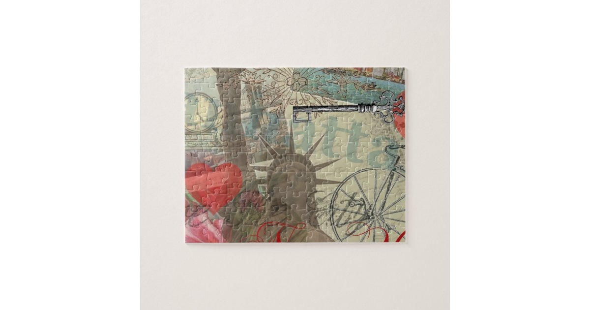 New York City Vintage Liberty Skyline Symbol Art Jigsaw Puzzle | Zazzle