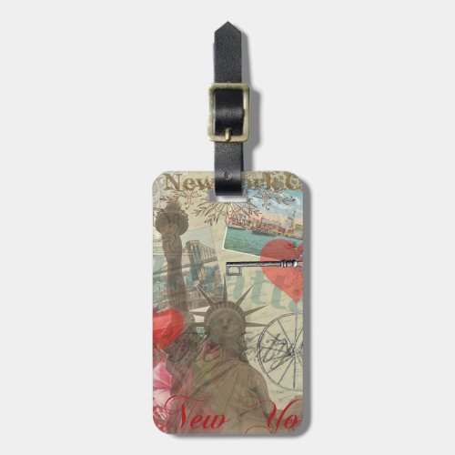 New York City Vintage Liberty Skyline Symbol Art Luggage Tag