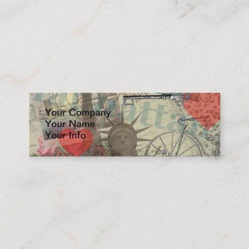 New York City Vintage Liberty Skyline Symbol Art Mini Business Card