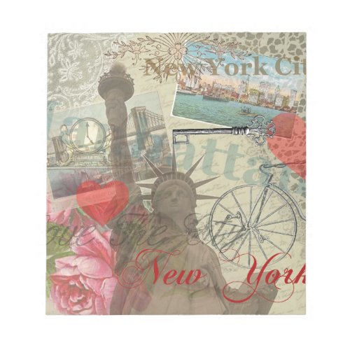 New York City Vintage Liberty Skyline Symbol Art Notepad