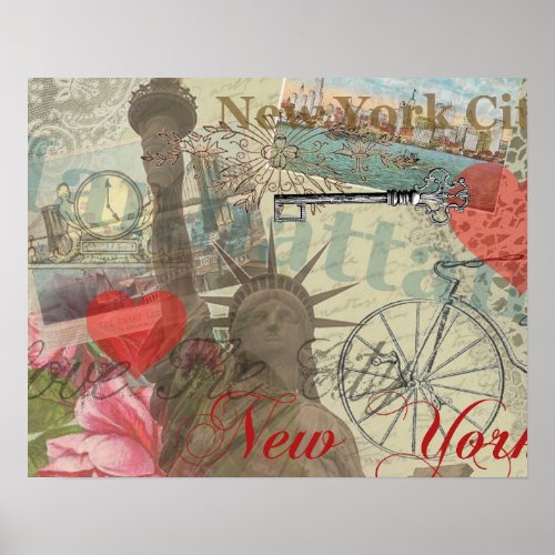 New York City Vintage Liberty Skyline Symbol Art Poster