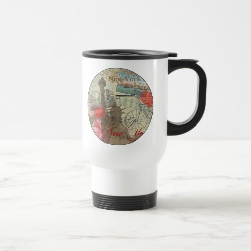 New York City Vintage Liberty Skyline Symbol Art Travel Mug