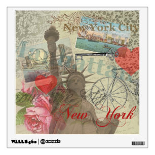 New York City Vintage Liberty Skyline Symbol Art Wall Sticker
