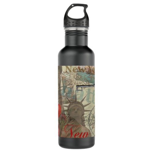 New York City Vintage Liberty Skyline Symbol Art Water Bottle