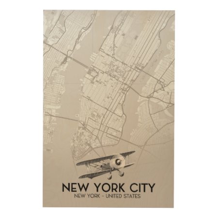 New York City Vintage Style Map Wood Wall Art