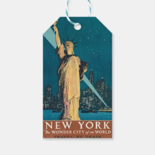 New York City Vintage Travel Liberty Skyline Gift Tags