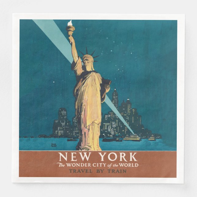 New York City Vintage Travel Liberty Skyline Paper Dinner Napkins (Front)