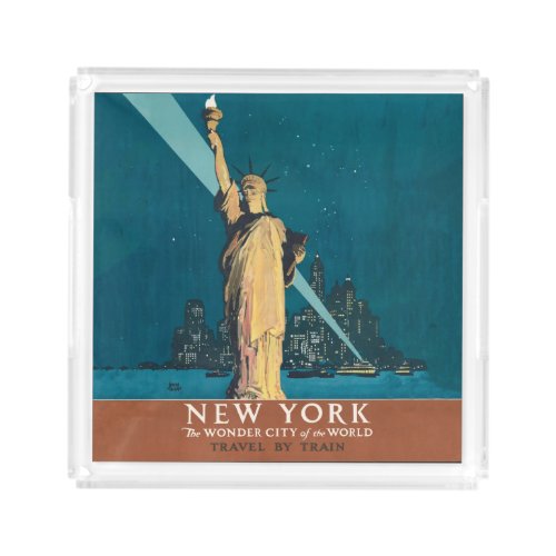 New York City Vintage Travel Poster Tote Acrylic Tray