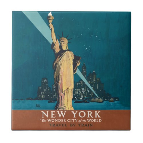 New York City Vintage Travel Poster Tote Ceramic Tile